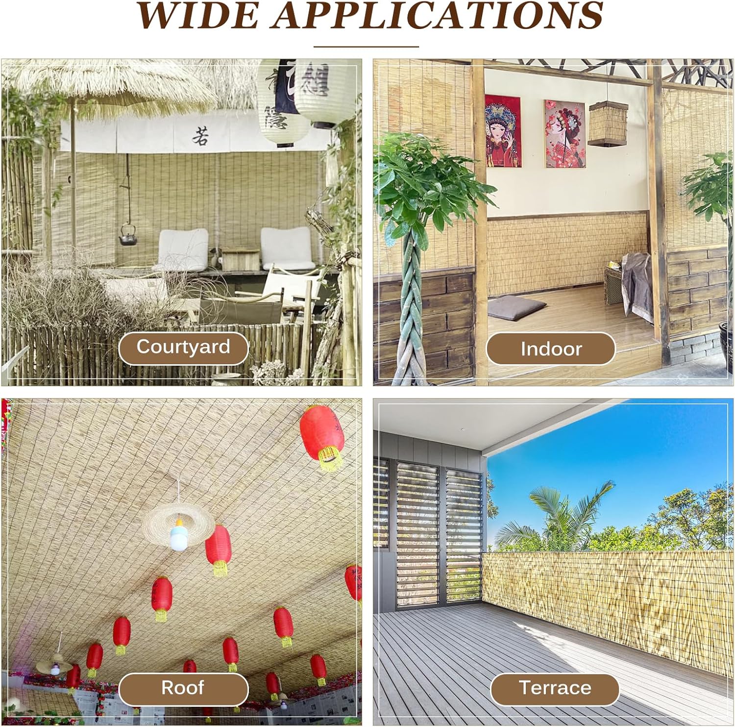 Natural Reed Fencing Rolls: Privacy Bamboo Fence 3/4/5/6ft High Roll Reed Screen, Decorative Bamboo Fencing for Outdoor Balcony Patio Garden Backyard,with Cable Zip Ties(Nature, 4x10ft)-VerdiqueGarden