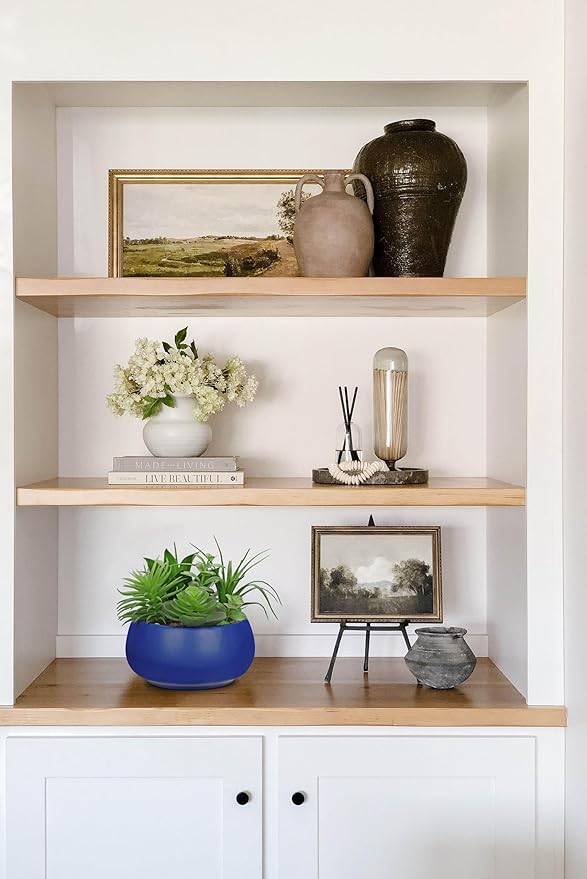 Fake Plants Artificial Succulents in Pots Faux Succulent Arrangement Potted Plant in Blue Ceramic Planter Bowl for Home Decor Office Desk Bathroom Shelf Living Room Indoor Decorations-VerdiqueGarden