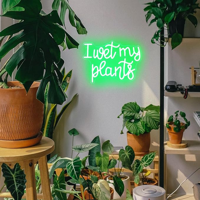 I Wet My Plants Neon Sign Green Letters LED Signs for Wall Decor Green Plant Neon Lights Words Neon Light Sign for Garden Living Room Bedroom Porch Decor Plant Gifts for Plant Lovers-VerdiqueGarden