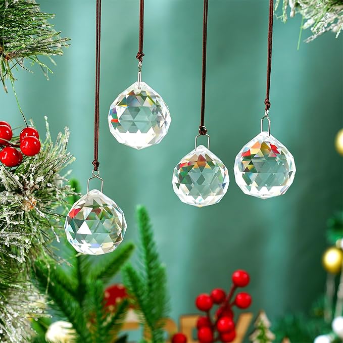HDCRYSTALGIFTS 4 Pack 40MM Clear Crystal Prism Ball Suncatchers Rainbow Pendants Maker, Hanging Crystals Chandelier Prisms for Windows Home Decoration-VerdiqueGarden