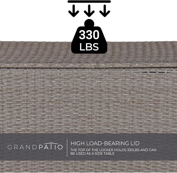 Grand patio 108 Gallon Deck Storage Box Indoor Outdoor Wicker Bin for Patio Furniture Cushions Garden Tools Pool Accessories, Greige-VerdiqueGarden