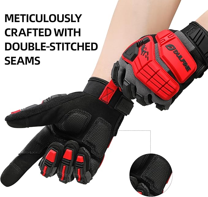 DULFINE Impact-Resistant Work Gloves Men, Heavy Duty Mechanic Gloves,Touch Screen,Ideal for Construction,Forestry, Oil Rig Drilling,Mechanic-VerdiqueGarden
