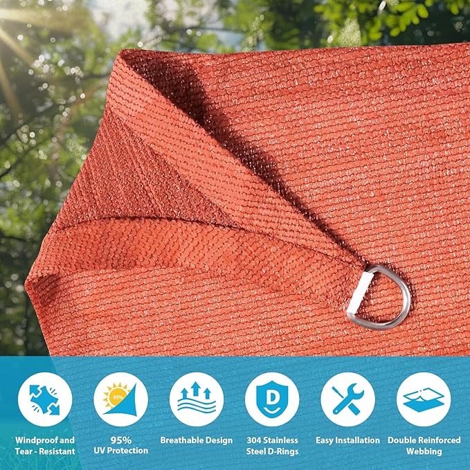 Amagenix Sun Shade Sail 11'X11' Curved Edge Outdoor Shade Canopy Rust Red Breathable 95% UV Block Shade Cloth for Patio Garden Backyard (We Make Custom Size)-VerdiqueGarden
