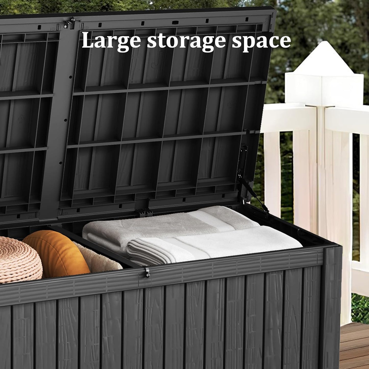 200 Gallon Black Resin Deck Box - Lockable, Waterproof & UV-Resistant Outdoor Storage for Patio Furniture, Garden Tools, Pool Floats - Heavy-Duty Utility Container for Decks-VerdiqueGarden