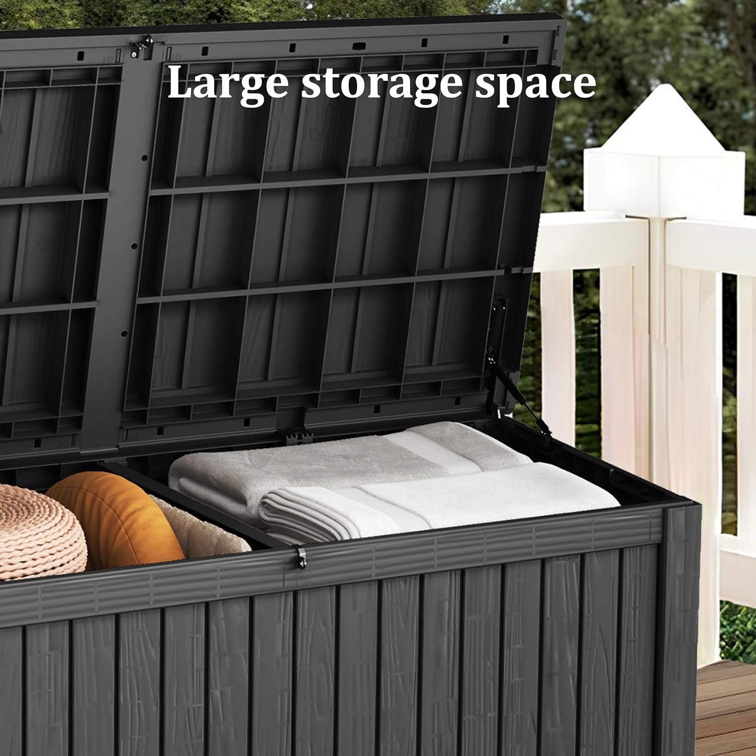 200 Gallon Black Resin Deck Box - Lockable, Waterproof & UV-Resistant Outdoor Storage for Patio Furniture, Garden Tools, Pool Floats - Heavy-Duty Utility Container for Decks-VerdiqueGarden