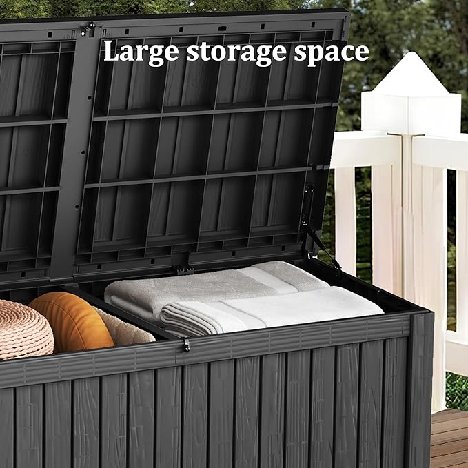 200 Gallon Outdoor Storage Box - Waterproof Patio Deck Box for Outside Deliveries, All-Weather Resin Bin with Lock for Cushions & Tools, UV-Resistant, Matte Black-VerdiqueGarden