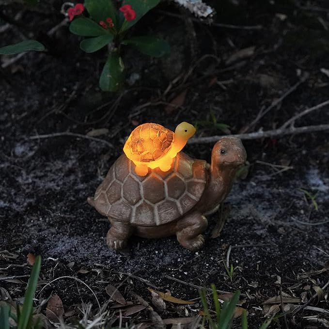 VP Home Mom and Baby Turtle Solar Powered LED Outdoor Decor Garden Light Great Addition for Your Garden, Solar Powered Light Decorations Gifts for Outside Patio Lawn Yard-VerdiqueGarden