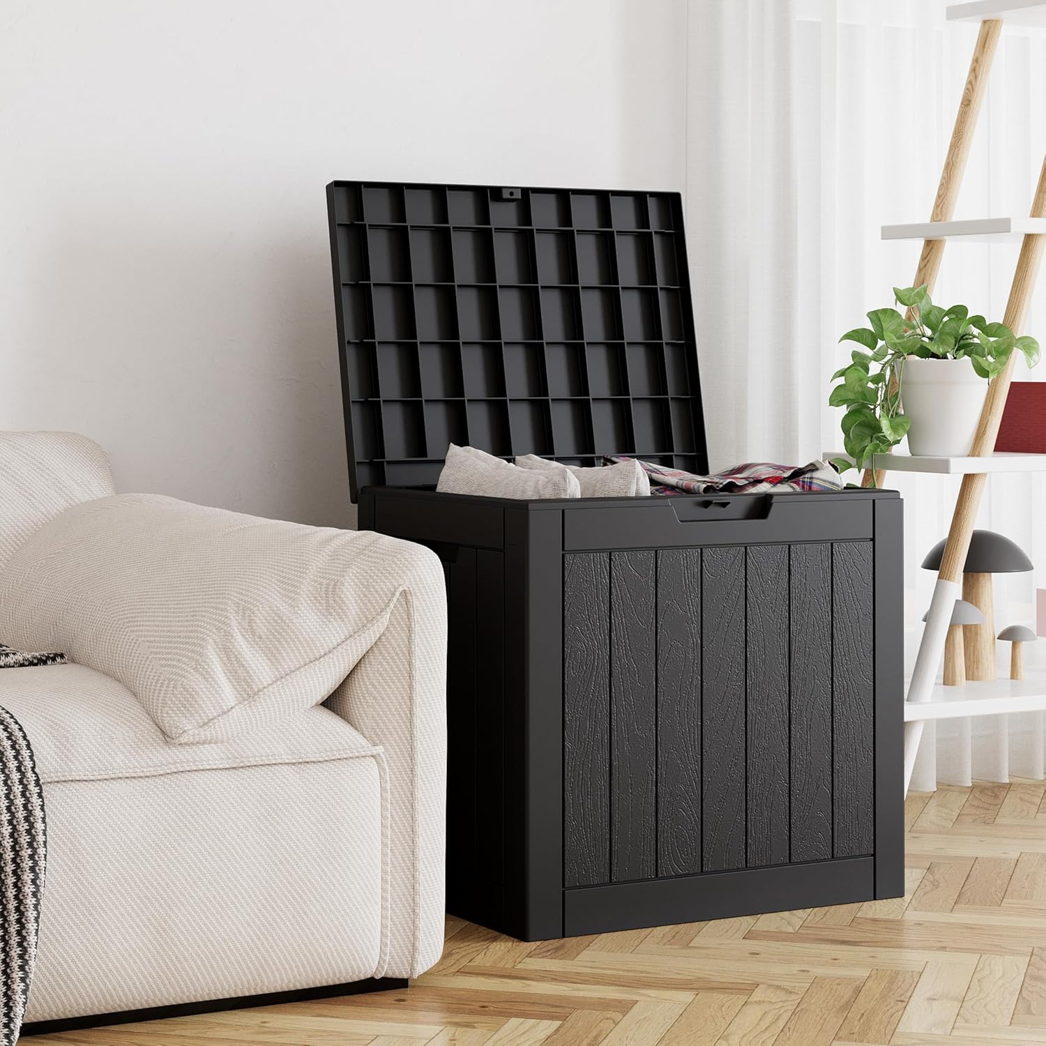 32 Gallon Deck Box Lockable Resin Indoor Outdoor Storage Box waterproof Outdoor Container for Patio Furniture, Pool Accessories, Cushions, Garden Tools, Sports Equipment-VerdiqueGarden