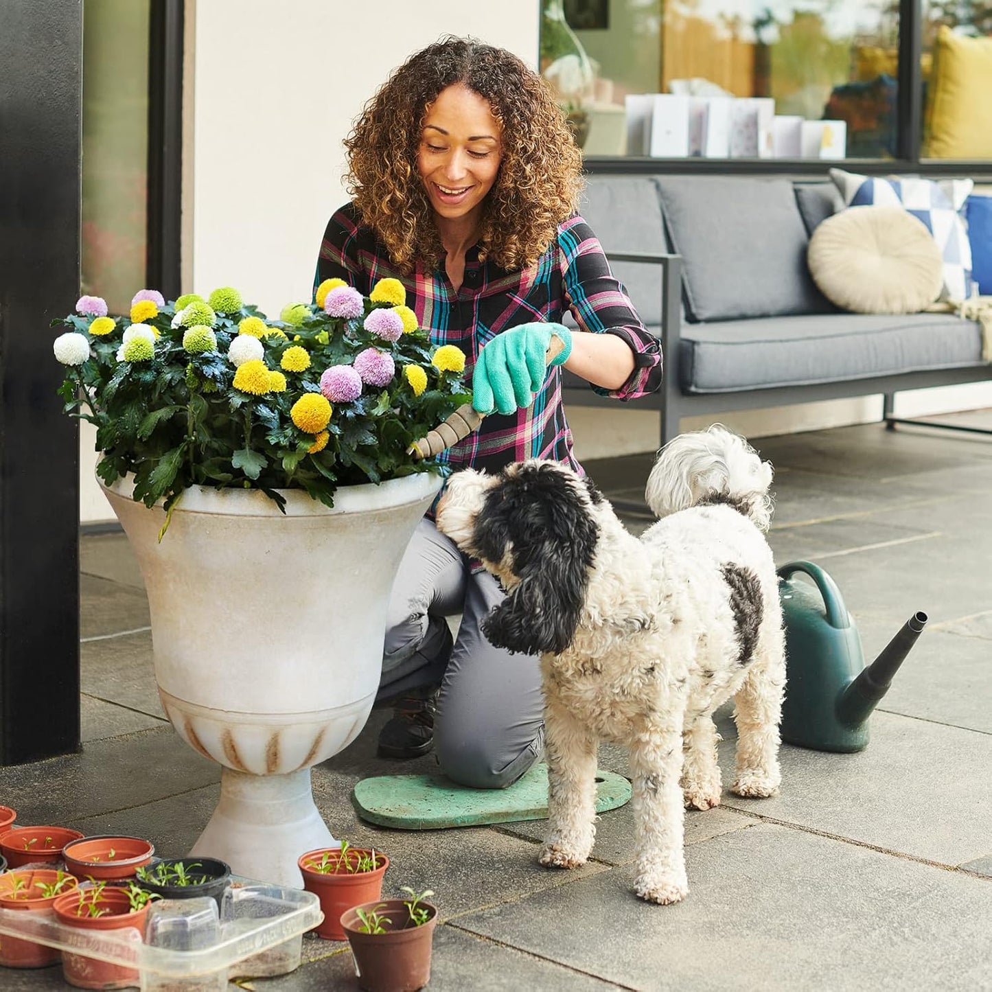 Worth Garden Plastic Urn Planters for Outdoor Plants, Tree 22'' Tall 2 Pack Round Classic Resin Flower Pots Indoor Beige Traditional Front Porch 15 in Dia. Large Imitation Stone Decorative Patio Deck-VerdiqueGarden