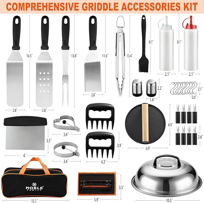 38PCS Griddle Accessories Kit, Professional Grill Tools Set for Outdoor Barbecue, Stainless Steel Griddle Spatula Set with Tongs, Smash Burger Press, Carry Bag, Perfect Grilling Gifts-VerdiqueGarden