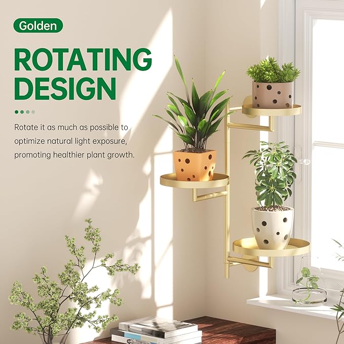 Rotating Window Plant Shelves, 3-Tier Metal Plant Shelf Indoor, Gold Plant Stand, Plant Rack for Wall Planters for Plants Window Sill Gifts for Plant Lovers-VerdiqueGarden