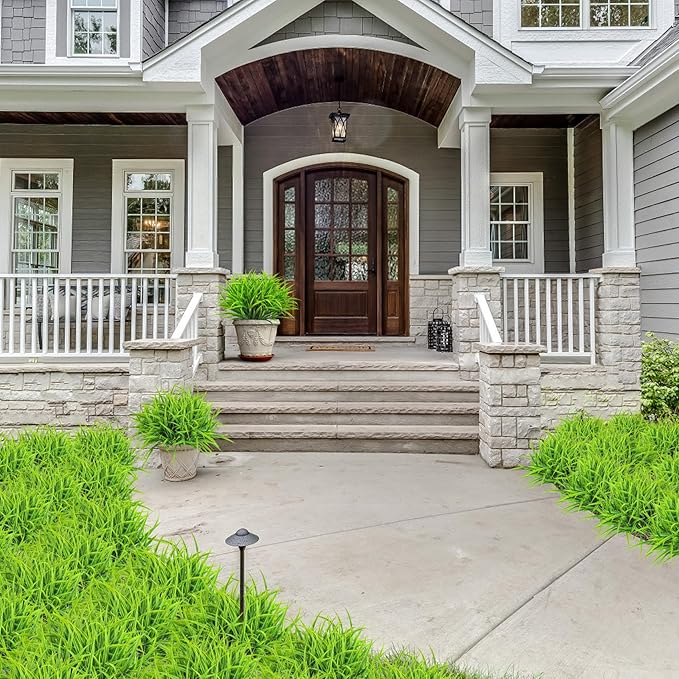 Ouddy Decor 16 Bundles Artificial Plants Outdoor Fake Grass Greenery Stems UV Resistant Faux Plastic Shrubs for Spring Summer Garden Pathway Window Box Front Porch Home Decor, Green-VerdiqueGarden