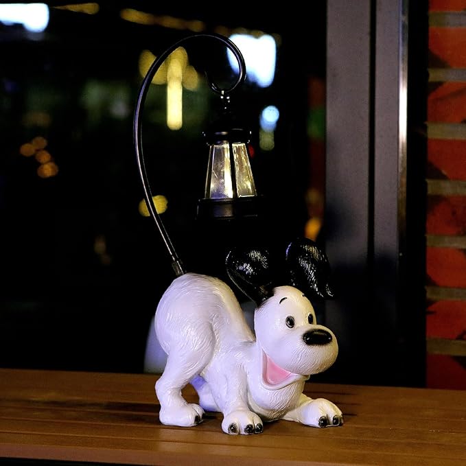 Laughing Dog Figurine with Solar-Powered LED Light 15.9 Inches Tall Perfect for Gift Garden Decor or Housewarming for Dog Lovers White-VerdiqueGarden