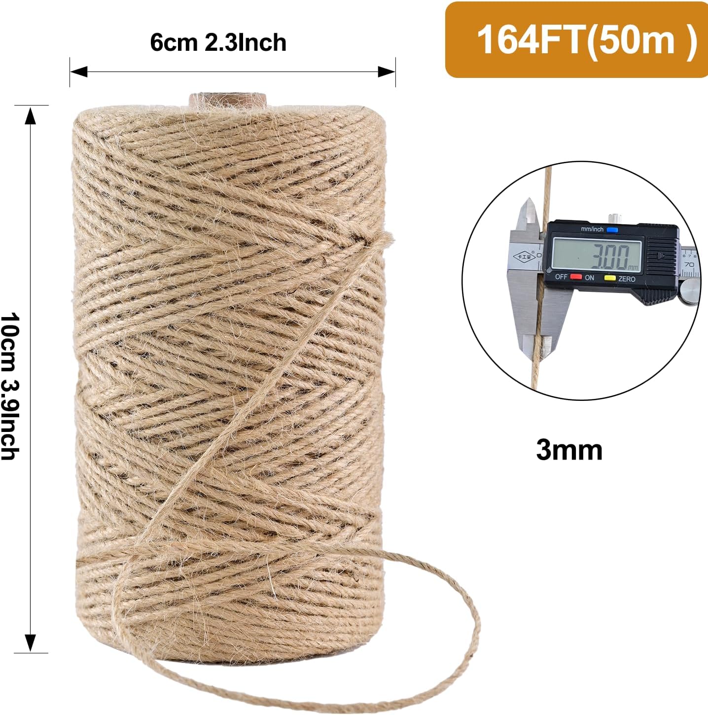 Natural Jute Twine 164 Feet Long String for Crafts Gift Wrapping Christmas Handmade Arts Decoration Packing String Home Decor （3mm * 164feet）-VerdiqueGarden