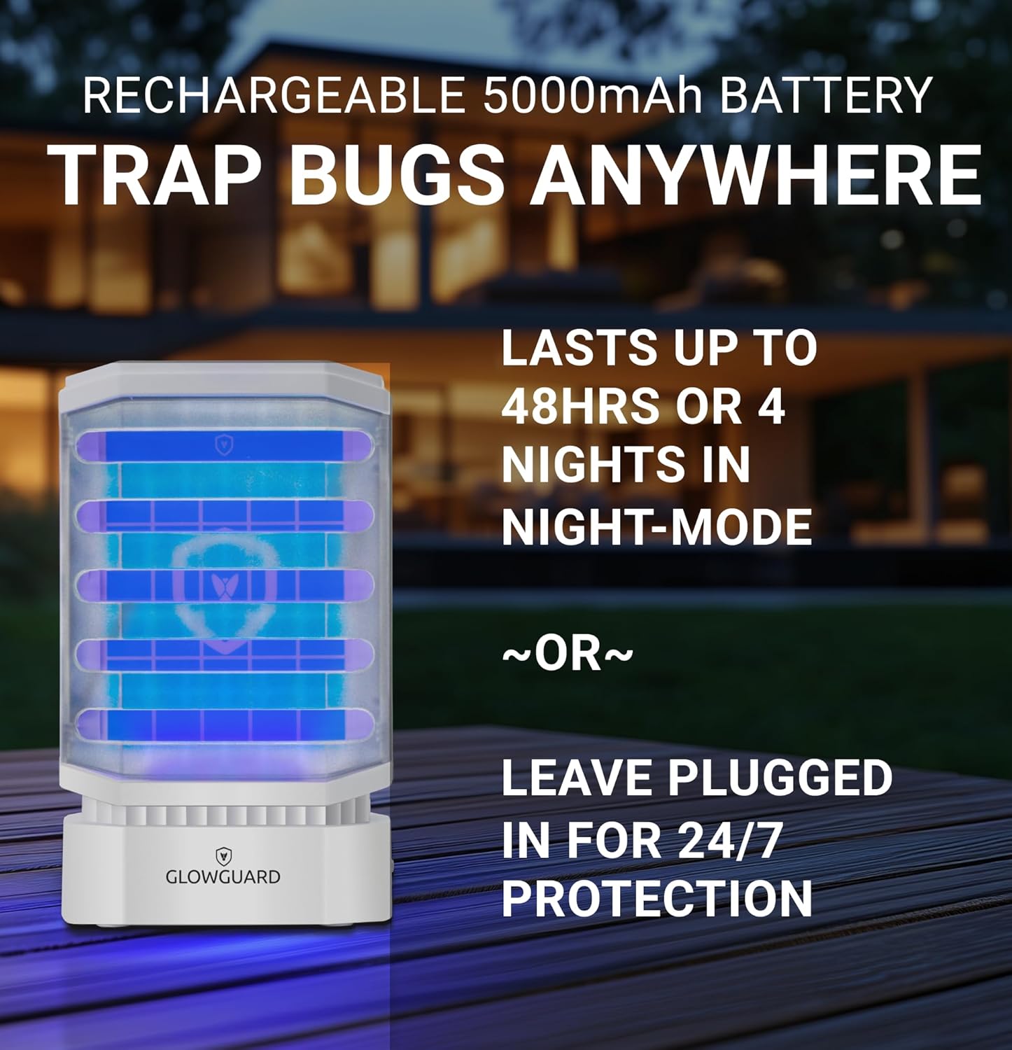 GlowGuard Cordless Flying Insect Trap Catches Fruit Flies, Indoor Gnat Killer, Magnet for Moths & Mosquitos in Dark, 1 Rechargeable Bug Trap + 4 Dual-Sided Sticky Pad Refills, 30hr Battery (White)-VerdiqueGarden