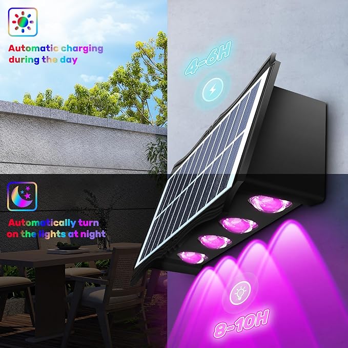 8LED Multi-Color Solar Wall Lights, Up and Down Lighting Solar Outdoor Light Waterproof IP65, Solar Fence Light for Yard Deck Garden Garage Walkway Porch Christmas Decorations (4 Pack)-VerdiqueGarden