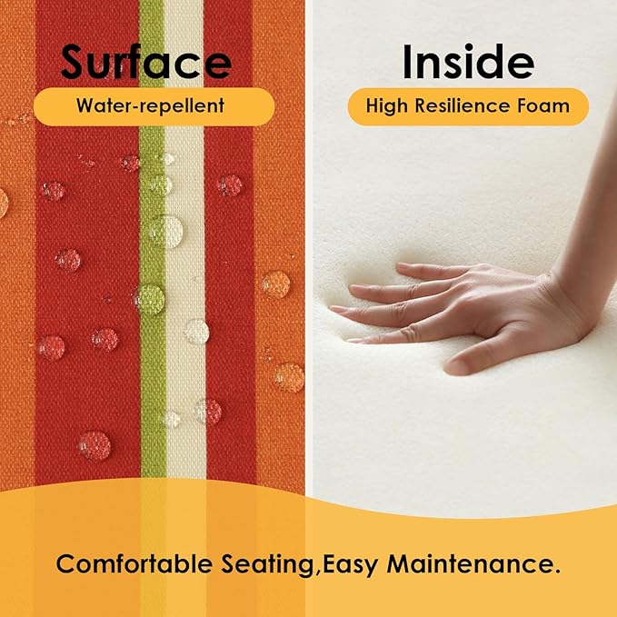 Outdoor Square Corner Seat Cushion, 19"x19"x3", Set of 4, Non Slip Seat Cushion Pads with Removable Cover for Patio Furniture, Garden Yard Lawn, Rainbow Stripe-VerdiqueGarden