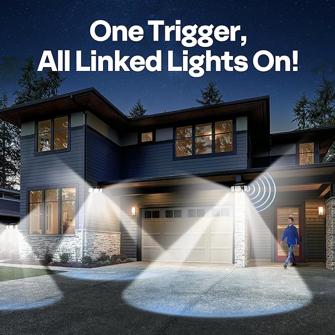 VIVOHOME Linkable Solar Flood Lights Outdoor, 2 Adjustable Motion Sensors Security Lights with 3 Heads, 2500LM, IP65 Waterproof, Solar Powered for Outside, Yard, Porch, Patio, 3 Pack-VerdiqueGarden