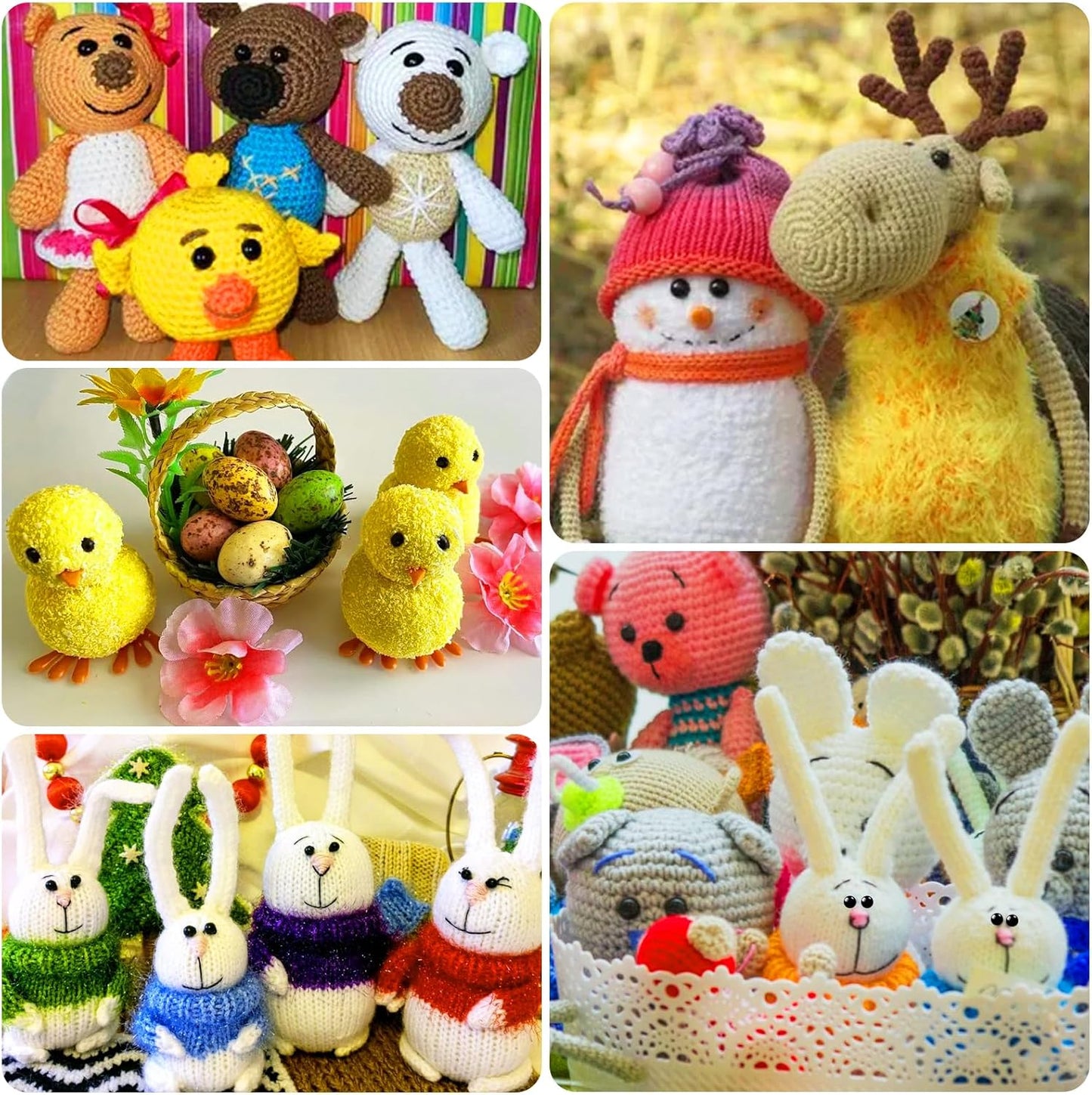 1000 Pcs 6-14mm Safety Eyes and Noses for Crochet, Black Plastic Safety Eyes with Washers, Craft Doll Eyes for Stuffed Animals, DIY Accessories, Assorted Sizes-VerdiqueGarden