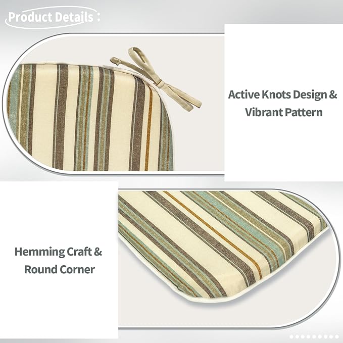 Indoor/Outdoor Chair Cushions 16x17 Inch, Patio Chair Cushions with Ties, All Weather Seat Cushions for Patio Furniture Home Garden Chair Use, Set of 4,Stripe Onyx-VerdiqueGarden