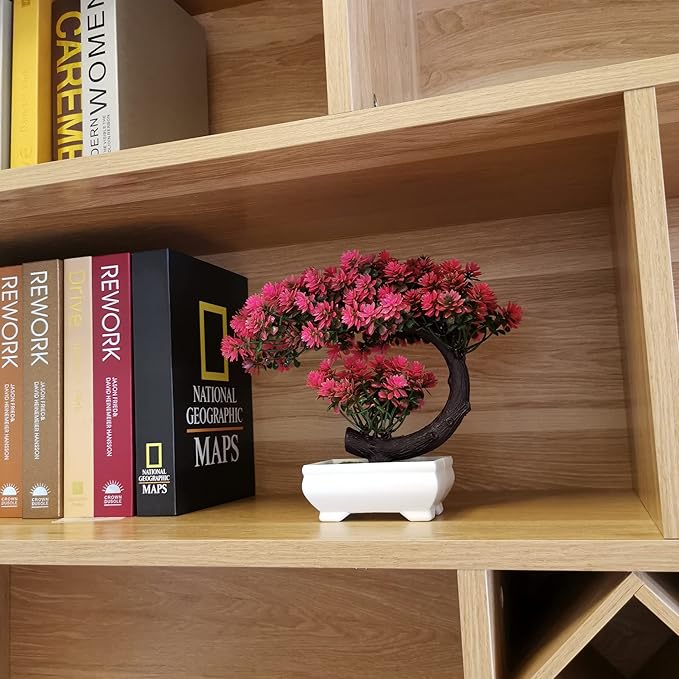 Small Artificial Plants Greenery Desktop Bonsai - Magenta Fake Plants for Home Decor Indoor Bookshelf Office Desk Bathroom Room Decor, Tall 8.5"-VerdiqueGarden