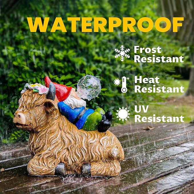 Solar Highland Cow Gnome Garden Decor Statue, Outdoor Funny Solar Light Decoration for Yard, Patio, Lawn, Unique Housewarming, Birthday Gift for Women, Mom, Grandma-VerdiqueGarden