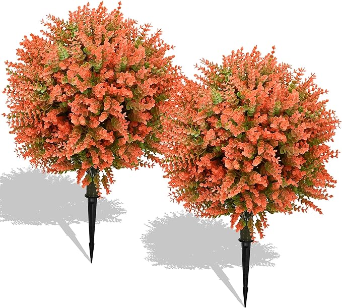 28" Artificial Boxwood Topiary Tree, UV Resistant Fall-Themed Faux Topiary for Outdoors & Indoors, Realistic Topiary Bush for Porch,Front Door, Patio,Thanksgiving & Seasonal Home Decor-VerdiqueGarden