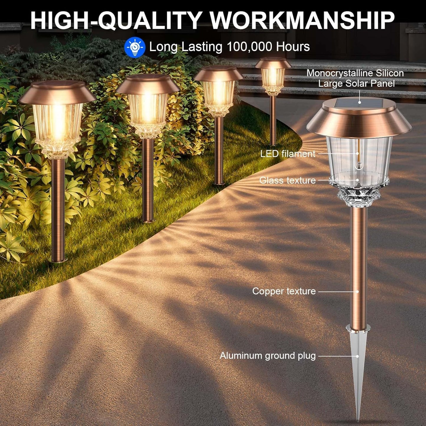 XMCOSY+ Solar Pathway Lights Outdoor - 6 Pack Solar Lights Outdoor Waterproof, 10-40 LM Dimmable Auto On/Off Solar Outdoors Lights Yard Garden Walkway Driveway (Warm White)-VerdiqueGarden