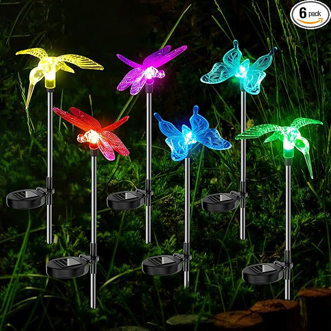 Anordsem Solar Lights Outdoor Decorations: Garden Stake Light Waterproof for Yard Decor Outside - LED Dragonfly Hummingbird Butterfly Lamp for Patio Pathway Home-VerdiqueGarden