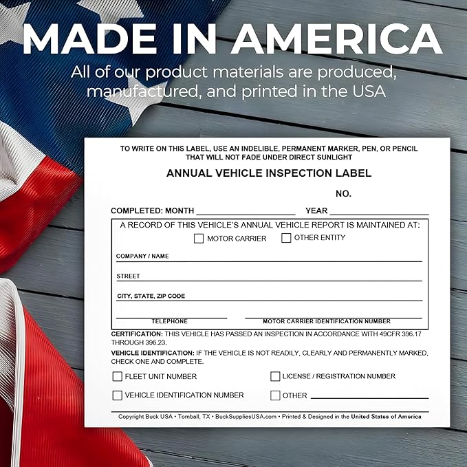 100 Pack Buck Annual Vehicle Inspection Label, 2-Ply Adhesive Vinyl with Mylar Laminate, FMCSA & DOT Compliant, Weatherproof, Tear Resistant, Easy to Write On, 5" x 4" - Made in USA-VerdiqueGarden