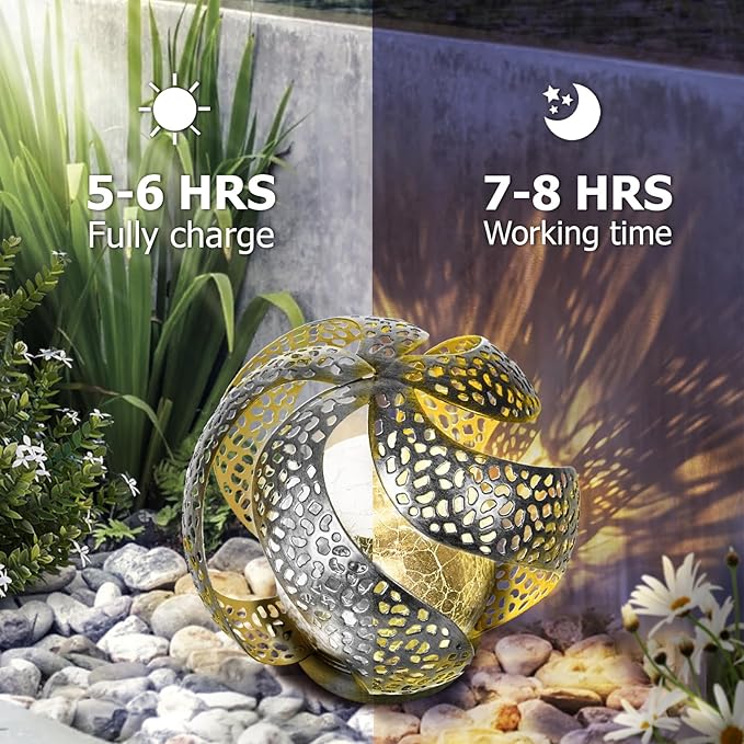 Huaxu Solar Lights Outdoor Garden Decor Waterproof Cracked Glass Globe LED Light Silver Retro Art Metal Retro Design Decorative Yard Patio Lawn Pathway Gift for Mom Women Anniversary Birthday-VerdiqueGarden