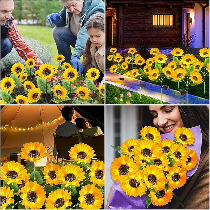 KOOPER Solar Lights Outdoor Garden Decor - Upgraded 3 Pack with 9 Sunflower Lights, Waterproof Solar Outdoor Lights Auto ON/Off Solar Decorative Lights for Garden, Patio, Backyard-VerdiqueGarden