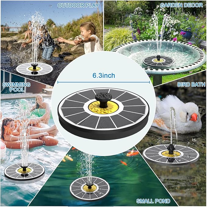 Solar Fountain for Bird Bath, 3.5W Upgraded Solar Bird Bath Fountains with 4 Fixed Pipes 7 Nozzles No Battery, Solar Fountain Pump for Bird Bath Outdoor(White)-VerdiqueGarden