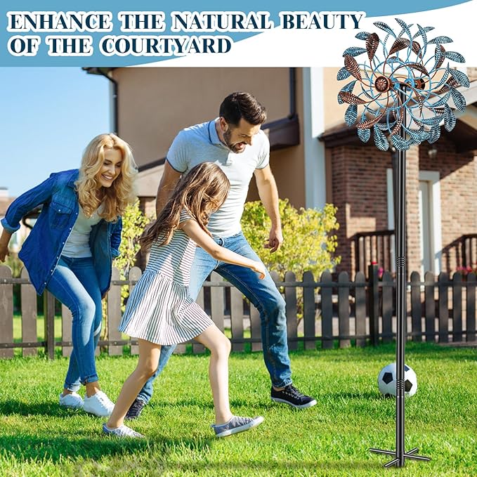 360° Wind Spinners Outdoor, Wind Sculptures Windmill with Metal Stake, Kinetic Large Metal Yard Art Decor Spinners Pinwheels for Garden Outside Patio Lawn, 63.2 * 13.2"-VerdiqueGarden