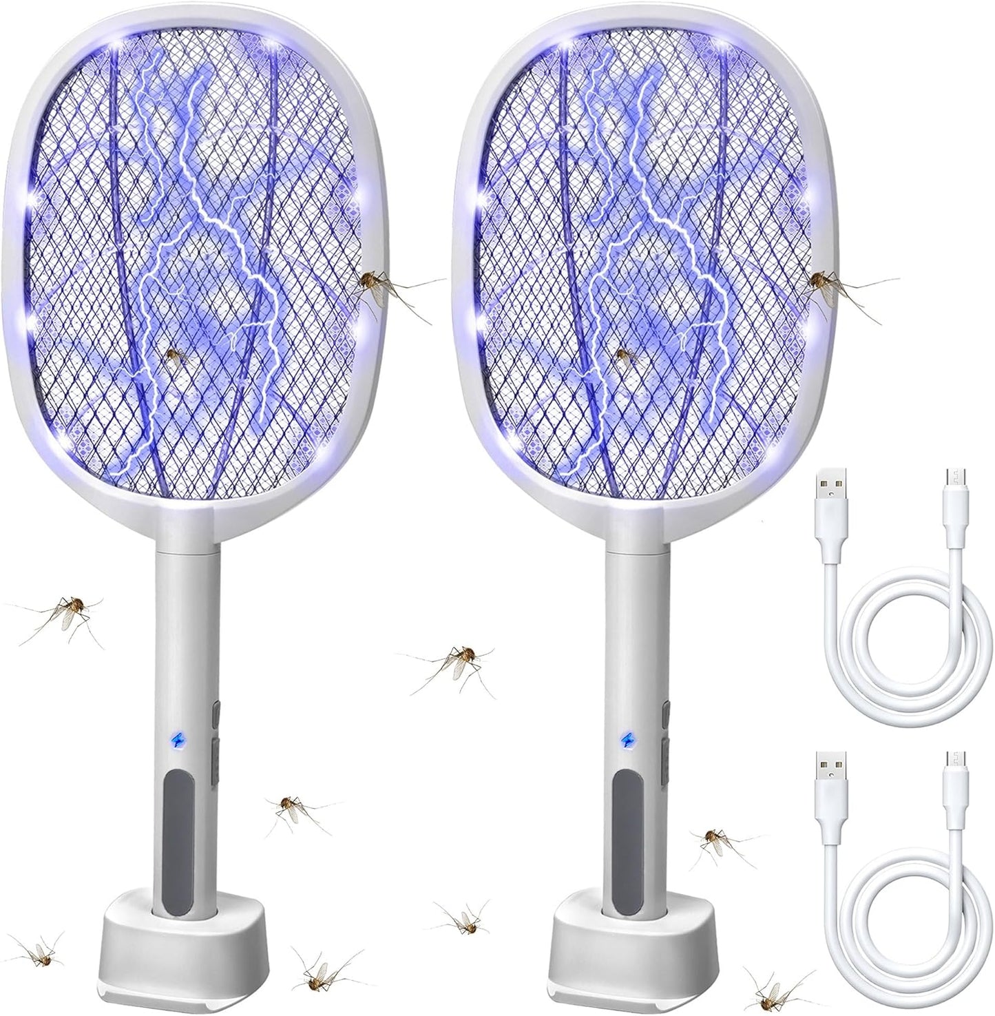 Lulu Home 2-in-1 Electric Bug Zapper Racket, 2 Pack 3000V High Voltage LED Lighted Handheld Mosquito Swatter with 3 Layer Safety Mesh, USB Charging Portable Fly Killer Racquet-VerdiqueGarden