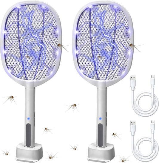 Lulu Home 2-in-1 Electric Bug Zapper Racket, 2 Pack 3000V High Voltage LED Lighted Handheld Mosquito Swatter with 3 Layer Safety Mesh, USB Charging Portable Fly Killer Racquet-VerdiqueGarden