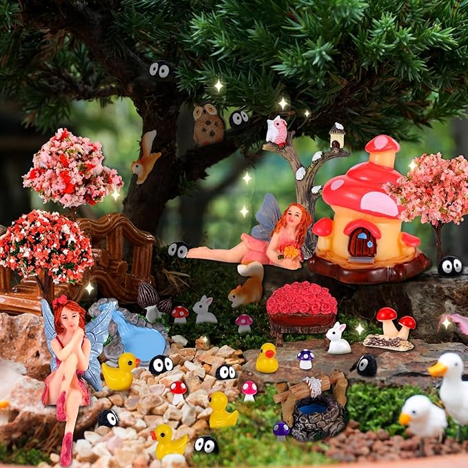 109 Pcs Fairy Garden Accessories Fairy Garden Kit Miniature Fairy Figurines Accessories Fairy Animals Decor Outdoor for DIY Garden Dollhouse-VerdiqueGarden