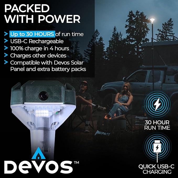 Devos Outdoor LightRanger 800 Lumen Lantern - Rechargeable Telescoping LED Lantern, 30-Hour Runtime, Illuminates 40-Foot Area, Adjustable Height-VerdiqueGarden