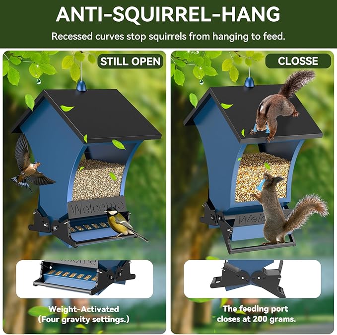 Wildpark Squirrel Proof Bird Feeders for Outdoors, 5LB Metal Hanging Feeders, Large Wild Feeders for Cardinals, Chickadees, Durable Backyard Feeders -One in Blue-VerdiqueGarden