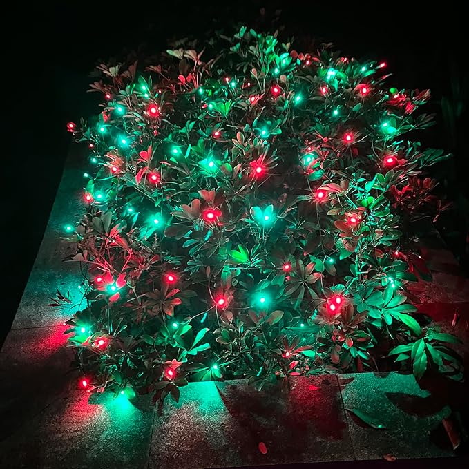 HISHINY LED Christmas Net Lights Outdoor, 5ftx5ft 100LED Green Wire, Connectable Bush Mesh Net Lights String for Halloween Christmas Party,Shrub,Yard,Tree（Red&Green）-VerdiqueGarden