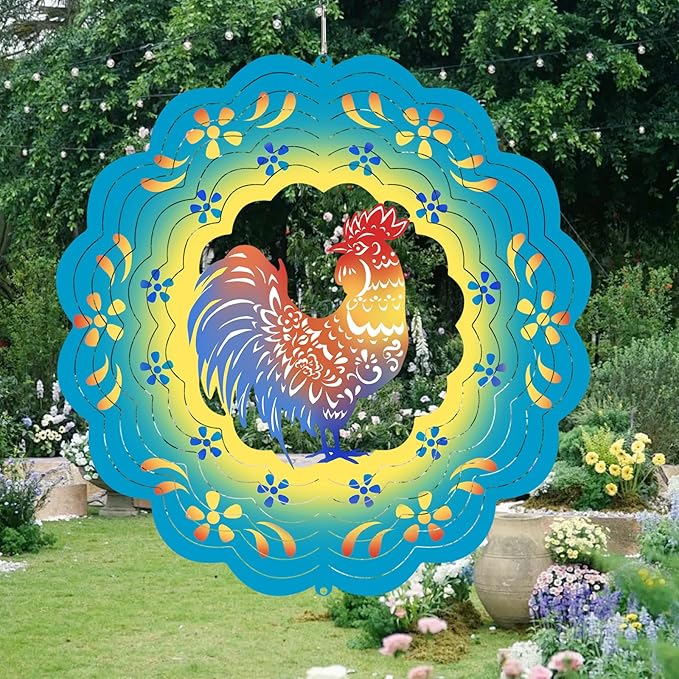 Rooster Wind Spinners Metal Chicken Gifts for Mom Women Grandma,12inch Hanging Wind Spinner for Outdoor&Indoor Decor Wind Chime Christmas Ornament Gifts for Yard Garden Decoration-VerdiqueGarden