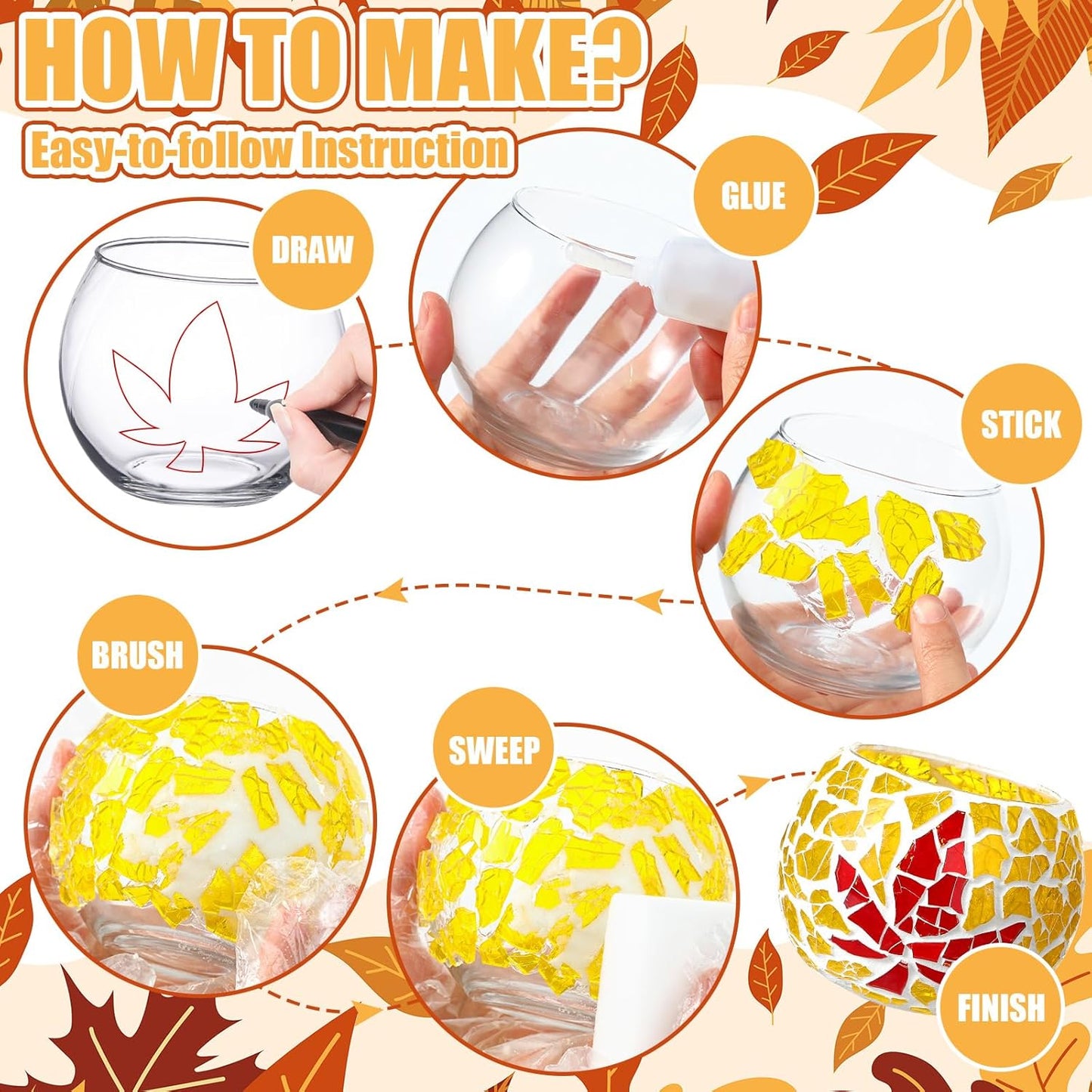 2 Set Glass Mosaic Candle Holder Kit Include Tea Light Holder, Glass Mosaic Tiles DIY Crafts Creativity Handmade Artwork for Adults Home Lighting Decor(Autumn Theme)-VerdiqueGarden