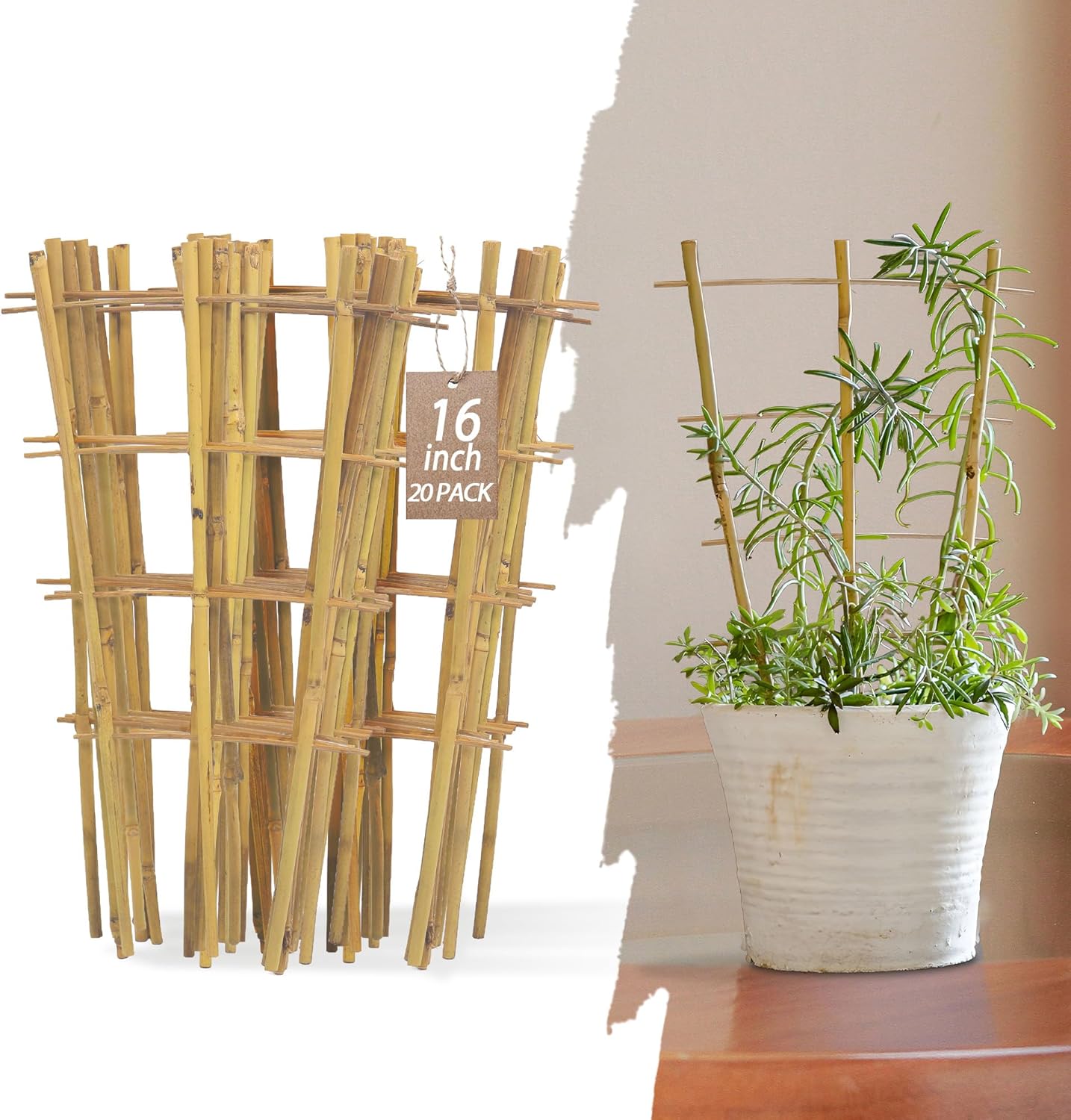 Bamboo Trellis for Climbing Plants 20 Pack, 16 Inch Garden Ladder Trellis for Potted Plants Indoor, Small Plant Support Trellis for Houseplants Vine-VerdiqueGarden