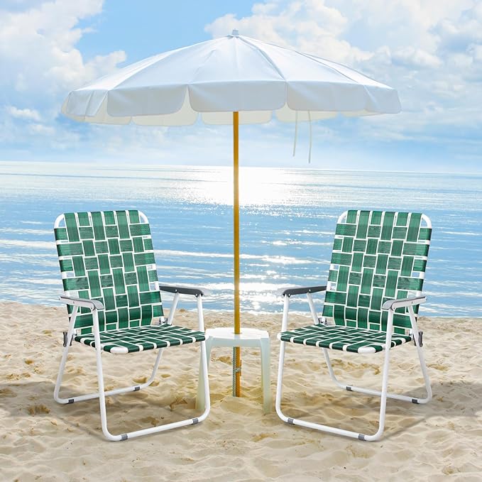 VINGLI Patio Lawn Webbed Folding Chairs Outdoor Beach Portable Camping Chair for Yard, Garden (2, Dark Green, Oversized)-VerdiqueGarden
