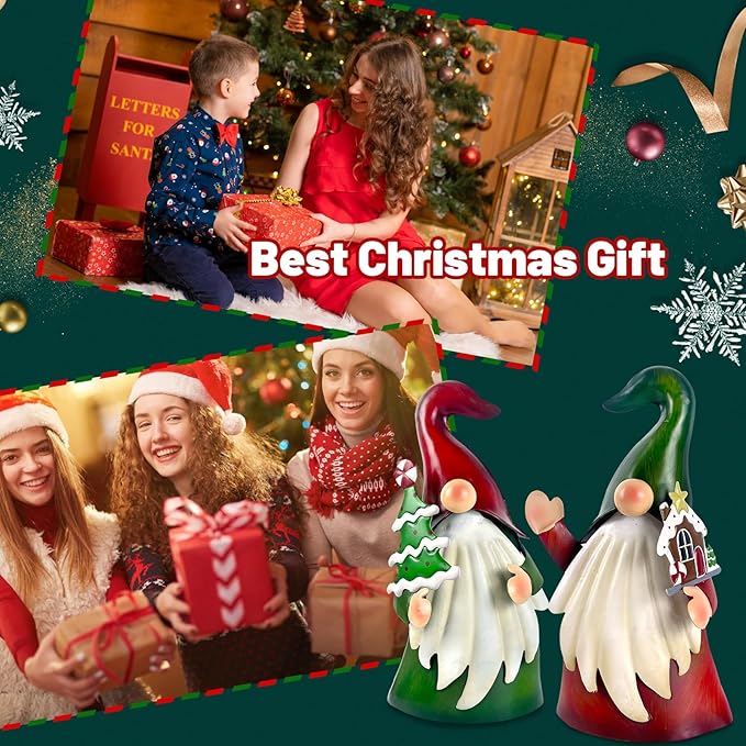 HONGLAND Christmas Decorations Outdoor Metal Gnome Yard Art Christmas Gnomes Statue 18 Inch Gnome Figurine for Holiday Christmas Lawn Patio Yard Garden Decor-2 PCS-VerdiqueGarden