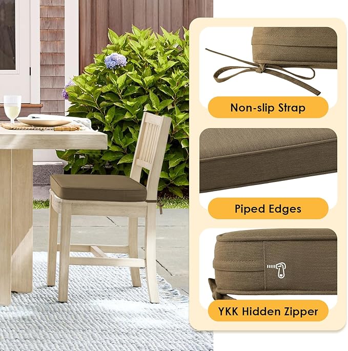 Outdoor Sunbrella Square Corner Seat Cushion, 18.5"x16"x3", Set of 4, Non Slip Seat Cushion Pads with Removable Cover for Patio Furniture, Garden Yard Lawn, Specrtum Caribou-VerdiqueGarden