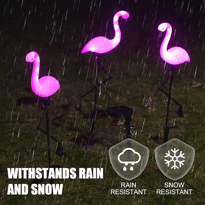 Flamingo Solar Lights,Outdoor Pink Flamingo Stake Light,Solar Powered Garden Lights,Yard Art Decor,Outdoor Garden Decorations,Outside Stick Lights,Outdoor Lights Waterproof (3pcs)-VerdiqueGarden