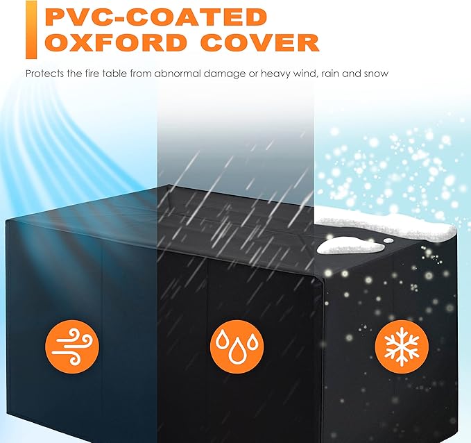 Nuu Garden Outdoor 43 Inch 50,000 BTU Propane Fire Pit Table, CSA Certified Patio Propane Fire Pit with Wind Guard, Lid, Oxford Cover, 7 lbs Glass Stone, Dark Brown-VerdiqueGarden