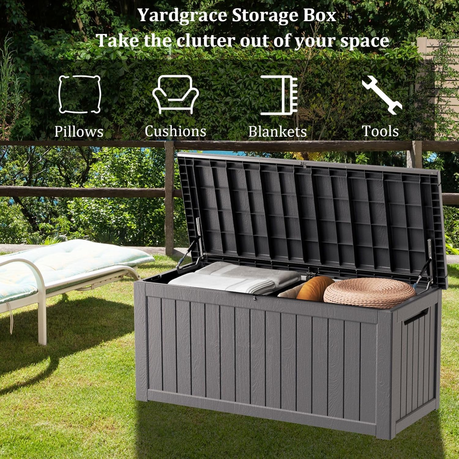 270 Gallon Waterproof Deck Box, Lockable Resin Storage Box for Patio Furniture Cushions Garden Tools and Outdoor Delivery Storage, Coffee-VerdiqueGarden