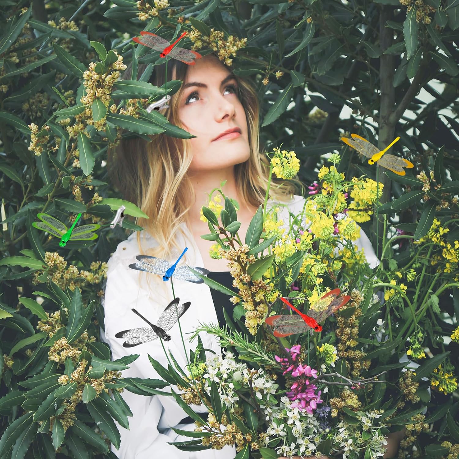 NiHome 9.8" Dragonfly Decorative Garden Stakes for Outdoor & Indoor, Waterproof PVC Wings and Durable Plastic Body, Easy Installation & Weather Resistant for Flower Beds, Potted Plants, Walls (7PCS)-VerdiqueGarden